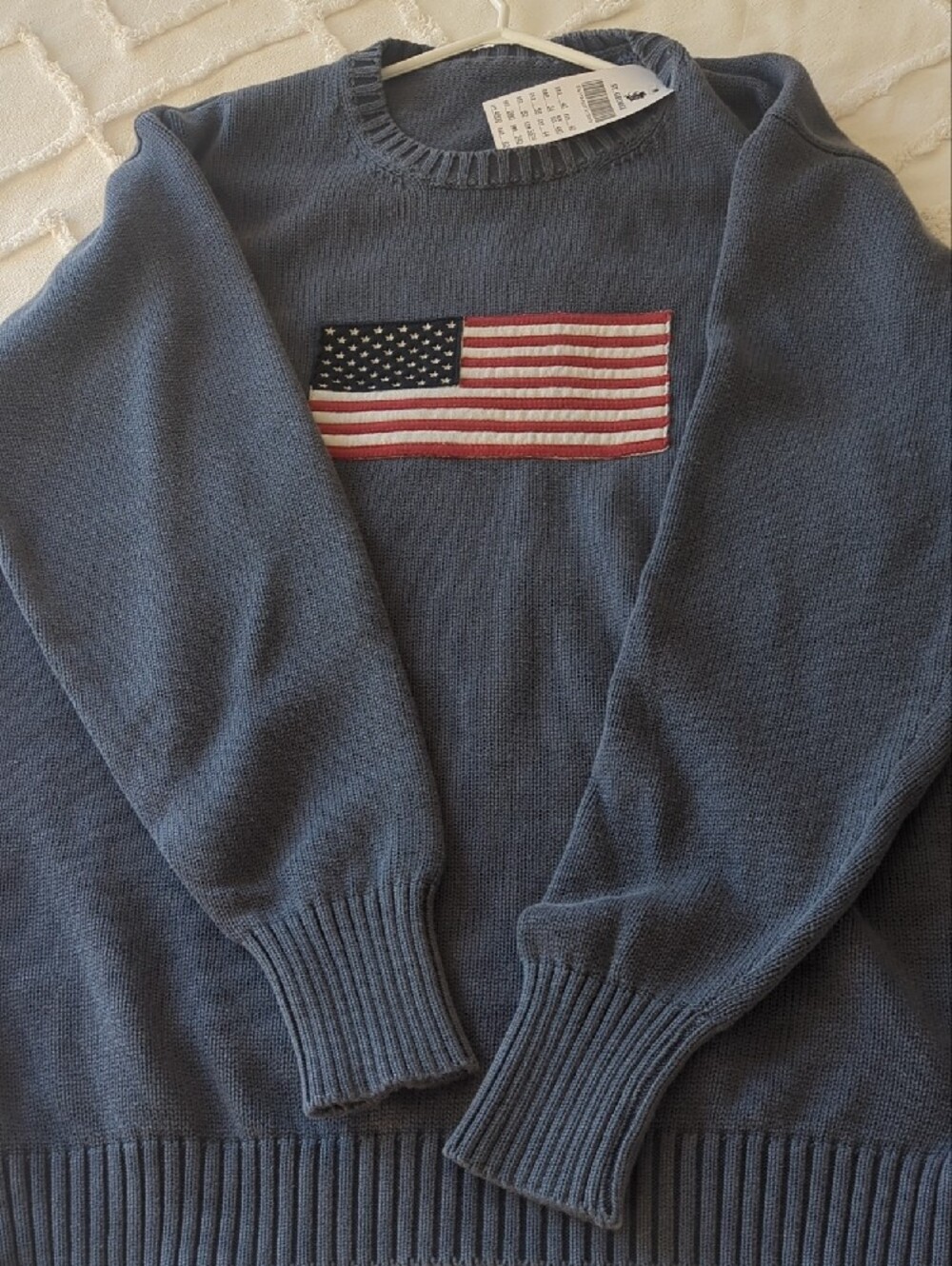 Brandy Melville Blue Crewneck Sweater with American Flag Patch